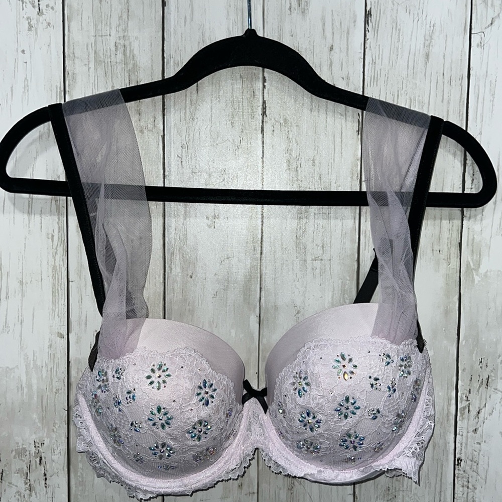 Victoria’s Secret Rhinestone Tulle Dream Angels Lined Demi Bra Size 36D Pink